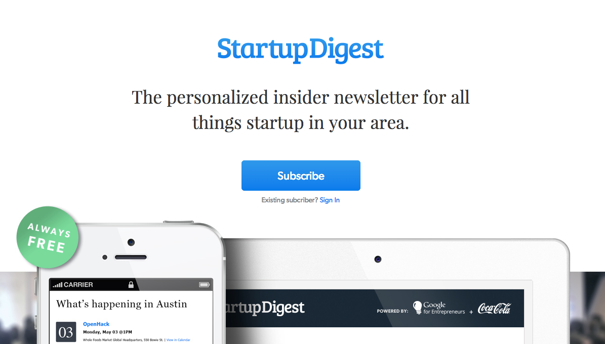 StartupDigest personalized newsletter for all things startup